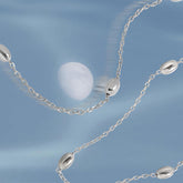 خلخال من الفضة الإسترلينية عيار 925 بتصميم هندسي بسيط مع سلسلة مجوفة من الخرز البيضاوي