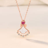 قلادة من الفضة الإسترلينية عيار 925 على شكل تنورة من الزركونيوم الوردي بتصميم أم صدفة للبنات