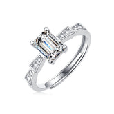 Simple Baguette Moissanite CZ Castle 925 Sterling Silver Adjustable Ring