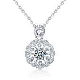 Women Sakura Flower Moissanite CZ 925 Sterling Silver Necklace - Mystical Gems Stones