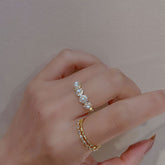 خاتم قابل للتعديل من الفضة الإسترلينية عيار 925 مزدوج الطبقات مزين بأحجار لؤلؤية من الزركونيا المكعبة الجميلة