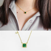 Fashion Green Square CZ 925 Sterling Silver Golden Necklace - Mystical Gems Stones