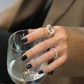 خاتم أنيق مستدير من الفضة الإسترلينية عيار 925 قابل للتعديل من حجر شقائق النعمان الطبيعي/الكريستال CZ