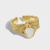 خاتم عصري من الفضة الإسترلينية عيار 925 بتصميم غير منتظم وقابل للتعديل من عرق الصدف