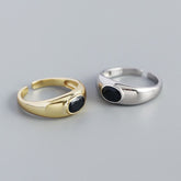 خاتم قابل للتعديل من الفضة الإسترلينية 925 بتصميم هندسي من العقيق الأسود البيضاوي