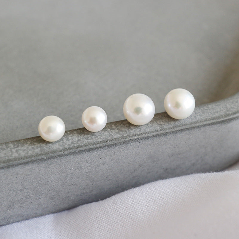 Simple Round Natural Pearls 925 Sterling Silver Stud Earrings