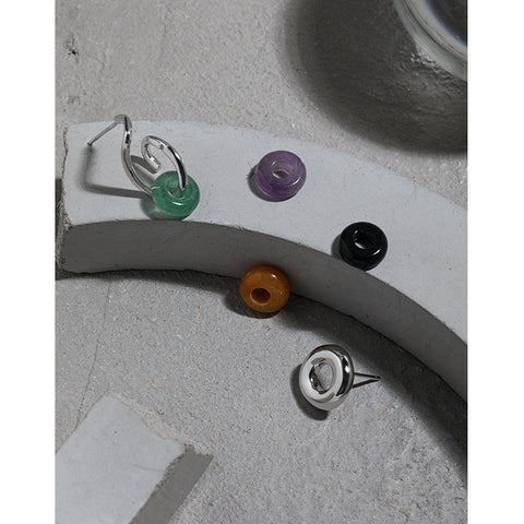 Asymmetry Geometry Natural Agate Circles 925 Sterling Silver Stud Earrings