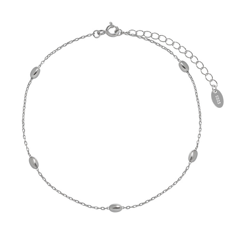 Simple Geometry Oval Beads Hollow Chain 925 Sterling Silver Anklet