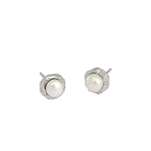 Fashion Irregular Freshwater Pearl 925 Sterling Silver Stud Earrings