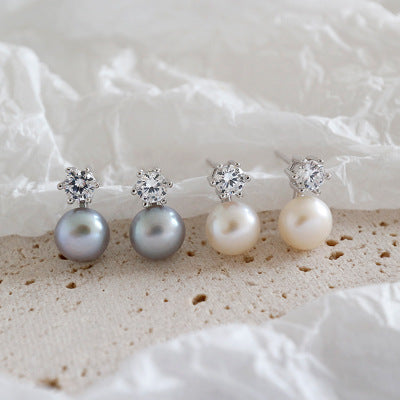 Women Elegant Natural Pearl 925 Sterling Silver Earring