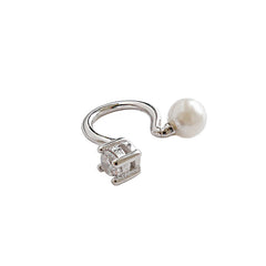 Office Round Shell Pearl CZ 925 Sterling Silver Non-Pierced Earring(Single)