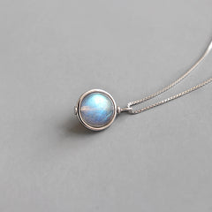 Women Round Natural Moonstone 925 Sterling Silver Necklace