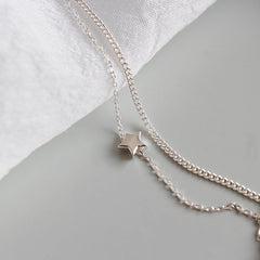 Casual Double Layers Rolo Chain Mini Star 925 Sterling Silver Anklet