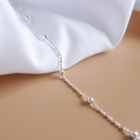 Girl Simple Tube Ball Chain 925 Sterling Silver Anklet