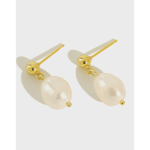 Elegant Oval Natural Pearls 925 Sterling Silver Dangling Earrings