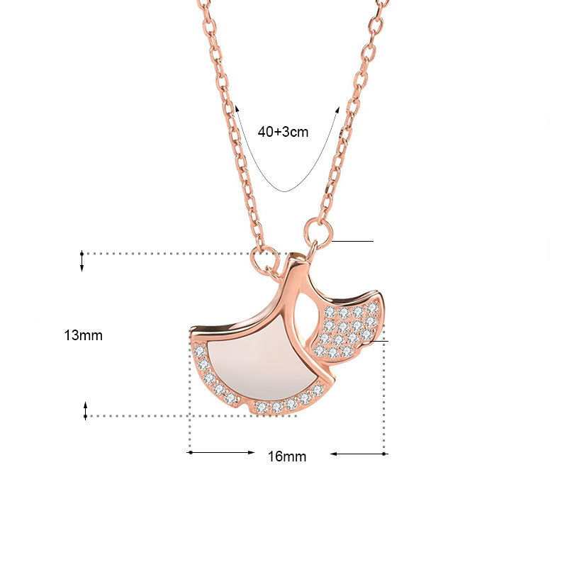 Sweet Mother of Shell CZ Ginkgo Leaf 925 Sterling Silver Necklace