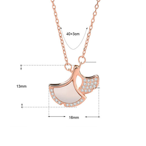 Sweet Mother of Shell CZ Ginkgo Leaf 925 Sterling Silver Necklace