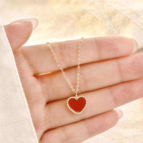 Promise Red Natural Agate Heart 925 Sterling Silver Necklace