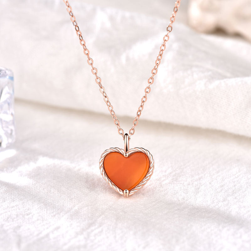 Promise Red Natural Agate Heart 925 Sterling Silver Necklace