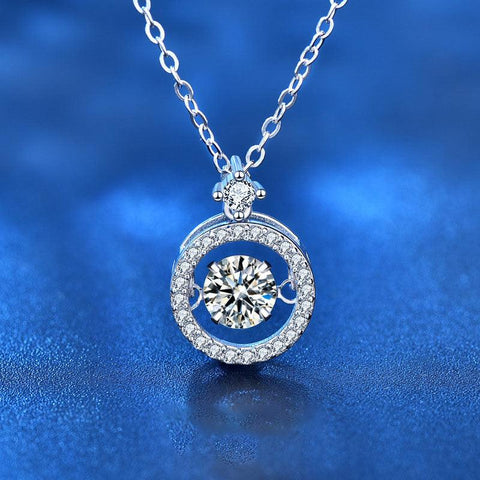 Fashion Dancing Moissanite CZ Round 925 Sterling Silver Necklace - Mystical Gems Stones