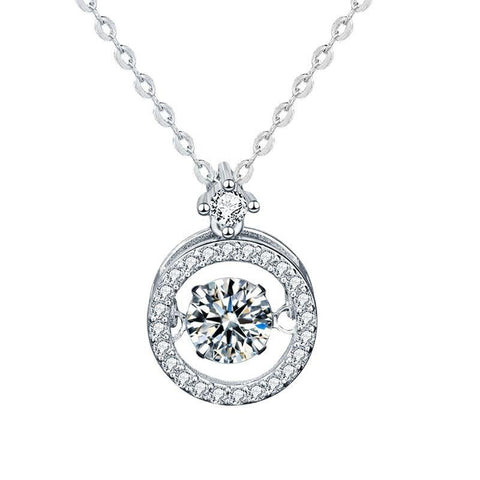 Fashion Dancing Moissanite CZ Round 925 Sterling Silver Necklace - Mystical Gems Stones