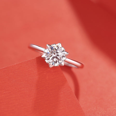 New Moissanite CZ Snowflake 925 Sterling Silver Adjustable Ring