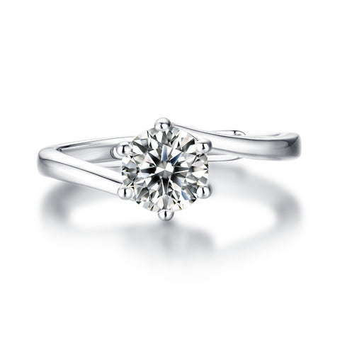 Hot Stagger Six Claw Round Moissanite CZ Lines 925 Sterling Silver Adjustable Ring