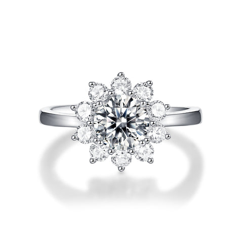 Wedding Moissanite CZ Sunflower 925 Sterling Silver Adjustable Ring