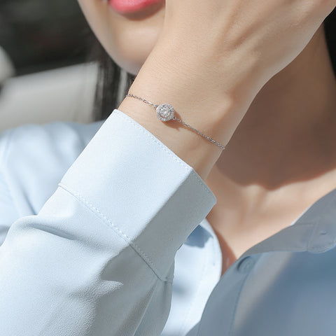 Graduation Simple Round Moissanite CZ 925 Sterling Silver Bracelet