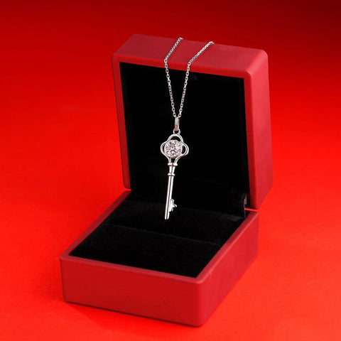 Women Moissanite CZ Key 925 Sterling Silver Necklace - Mystical Gems Stones