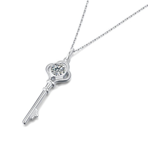 Women Moissanite CZ Key 925 Sterling Silver Necklace - Mystical Gems Stones