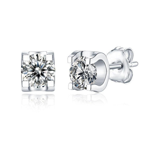 Holiday Four Claw Moissanite CZ 925 Sterling Silver Stud Earrings - Mystical Gems Stones