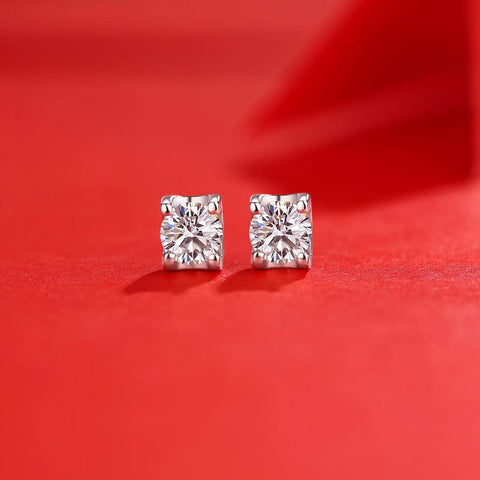 Holiday Four Claw Moissanite CZ 925 Sterling Silver Stud Earrings - Mystical Gems Stones