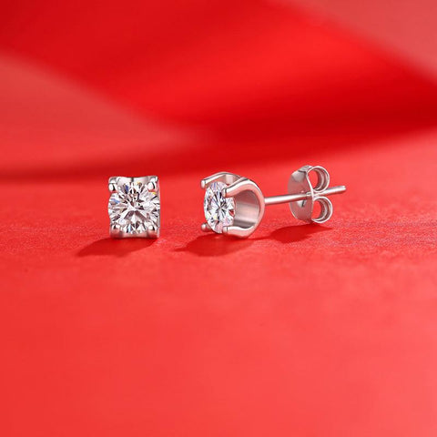 Holiday Four Claw Moissanite CZ 925 Sterling Silver Stud Earrings - Mystical Gems Stones