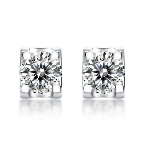 Holiday Four Claw Moissanite CZ 925 Sterling Silver Stud Earrings - Mystical Gems Stones