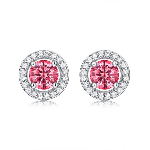 Girl Pink Round Moissanite CZ 925 Sterling Silver Stud Earrings - Mystical Gems Stones