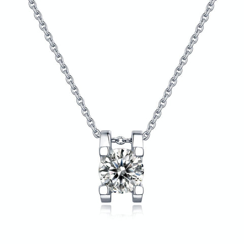 Simple Four Claw Moissanite CZ 925 Sterling Silver Necklace - Mystical Gems Stones