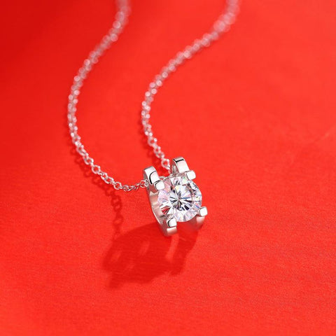 Simple Four Claw Moissanite CZ 925 Sterling Silver Necklace - Mystical Gems Stones