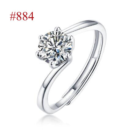 Anniversary Six Claw Round Moissanite 925 Sterling Silver Adjustable Ring