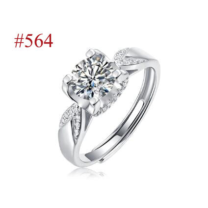 Anniversary Six Claw Round Moissanite 925 Sterling Silver Adjustable Ring