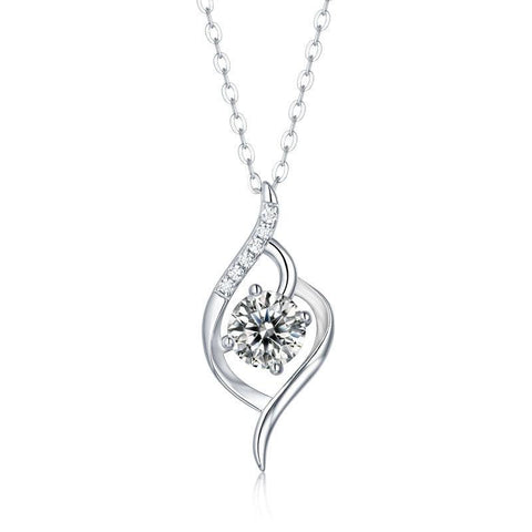 Wedding Round Moissanite CZ Heart 925 Sterling Silver Necklace - Mystical Gems Stones