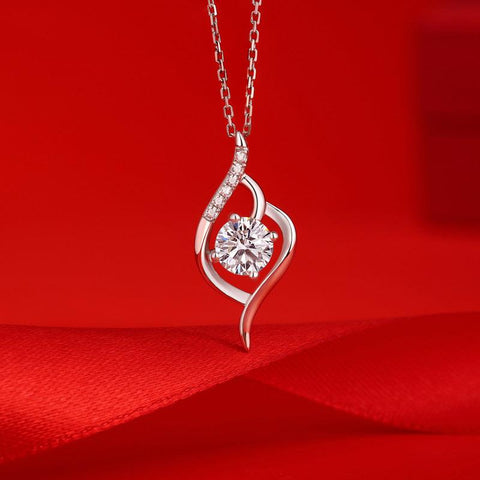 Wedding Round Moissanite CZ Heart 925 Sterling Silver Necklace - Mystical Gems Stones