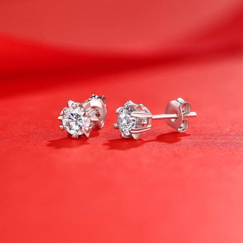 Girl Moissanite CZ Snowflake 925 Sterling Silver Stud Earrings - Mystical Gems Stones