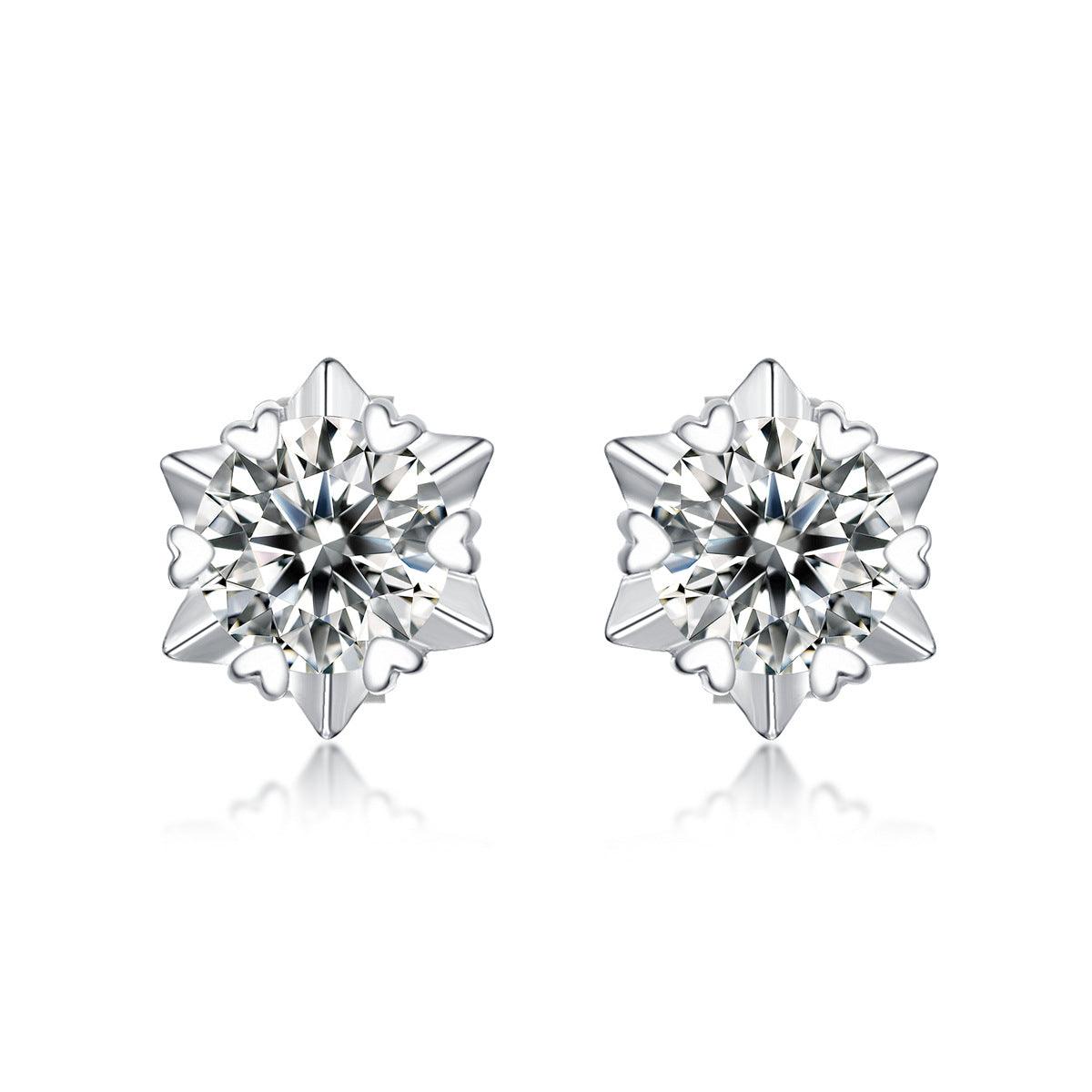 Girl Moissanite CZ Snowflake 925 Sterling Silver Stud Earrings - Mystical Gems Stones