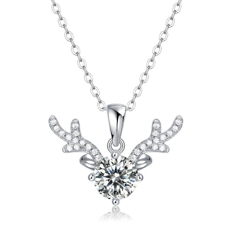 Bridesmaid Moissanite CZ Angle Deer 925 Sterling Silver Necklace - Mystical Gems Stones