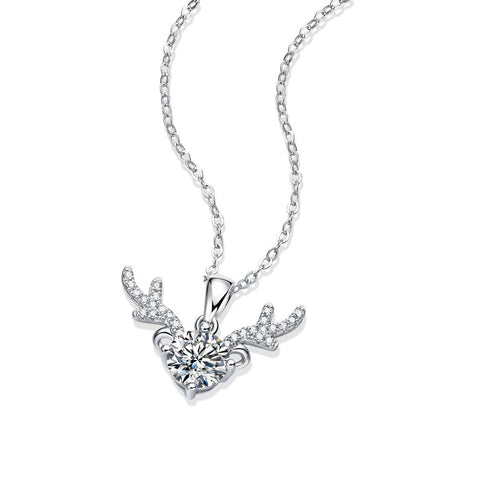 Bridesmaid Moissanite CZ Angle Deer 925 Sterling Silver Necklace - Mystical Gems Stones