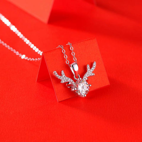 Bridesmaid Moissanite CZ Angle Deer 925 Sterling Silver Necklace - Mystical Gems Stones