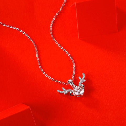 Bridesmaid Moissanite CZ Angle Deer 925 Sterling Silver Necklace - Mystical Gems Stones