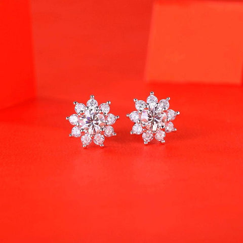 Sweet Moissanite CZ Sunflower 925 Sterling Silver Stud Earrings - Mystical Gems Stones