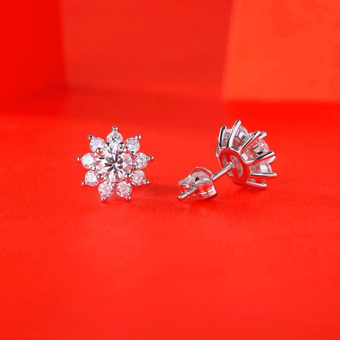 Sweet Moissanite CZ Sunflower 925 Sterling Silver Stud Earrings - Mystical Gems Stones